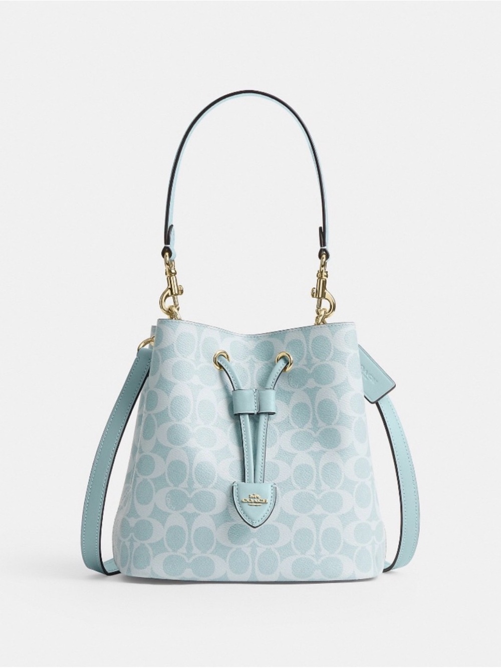 NWT Coach Rowan Bucket Crossbody Bag in Light Blue Signature Canvas Leather